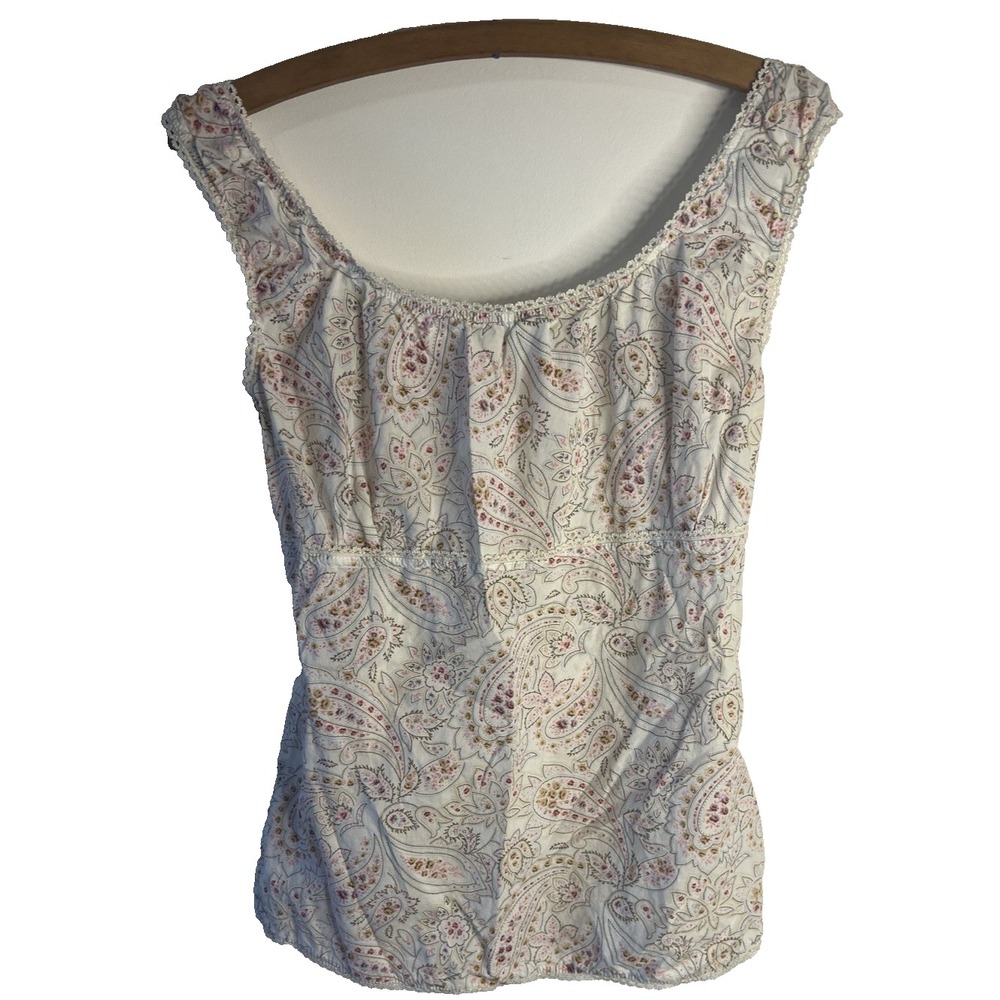Vtg XANAKA Made In France 40 Lace Trim Coquette Flirty Cottage Tie Back Top M